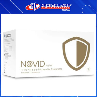 NOVID  FACE MASK 5PLY FOLDABLE N95 50'S- INDIVIDUALLY WRAPPED (SIZE M)